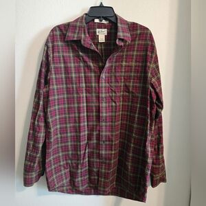 L.L. Bean Men’s Burgundy and Green Plaid Button-Down Shirt | Mens L